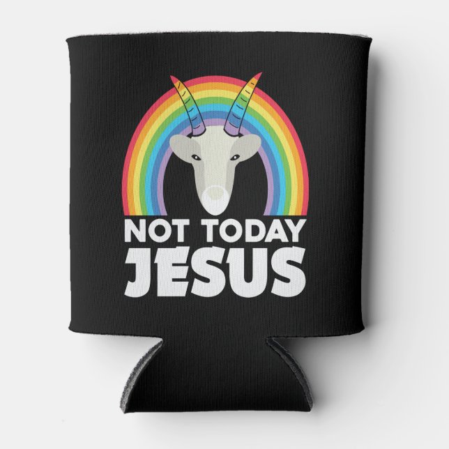 Not Today Jesus Satan Goat Can Cooler (Front)