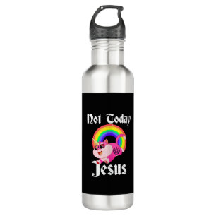 Not Today Jesus Satanic Cat Rainbow Goth Anti Reli 710 Ml Water Bottle