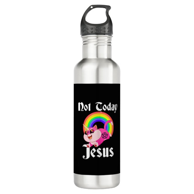 Not Today Jesus Satanic Cat Rainbow Goth Anti Reli 710 Ml Water Bottle (Front)