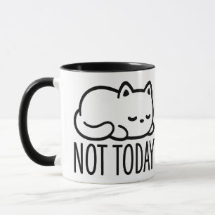 "NOT TODAY" Minimalist Sleepy Cat Mug