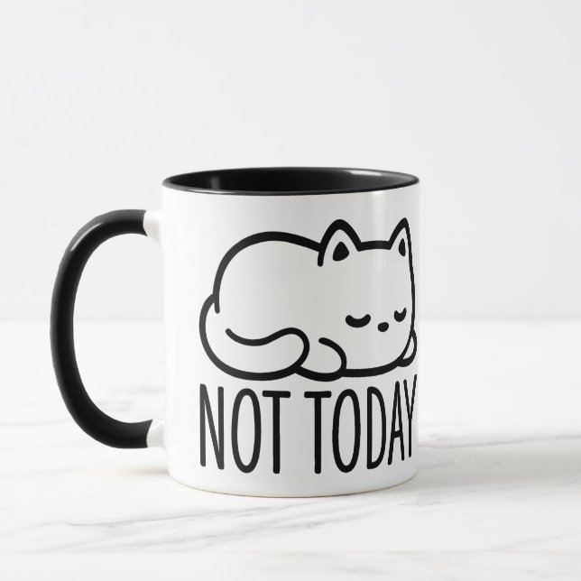 "NOT TODAY" Minimalist Sleepy Cat Mug (Left)
