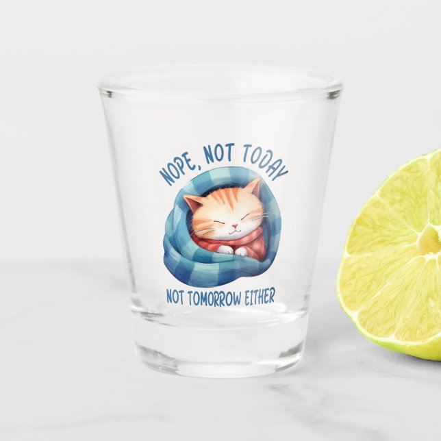 Not Today, Not Tomorrow – Introverted Cat Humour Shot Glass (Front)