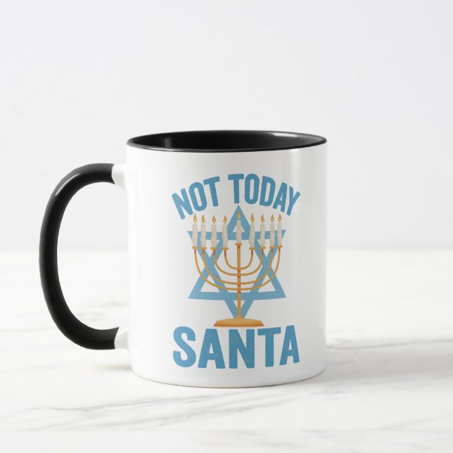 Not Today Santa Jewish Hanukkah Holiday Menorah Mug (Left)