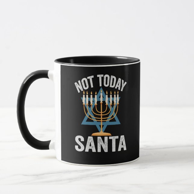 Not Today Santa Jewish Hanukkah Holiday Menorah Mug (Left)