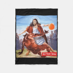 Not Today Satan Jesus Crossover Bysketbyll Fun Mem Fleece Blanket