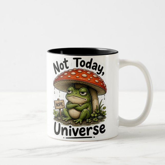 Not Today Universe Frog PNG - Funny Grumpy Frog Two-Tone Coffee Mug (Right)