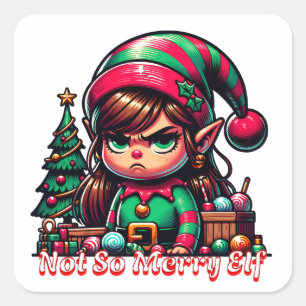 Not Very Merry Christmas Elf Square Sticker