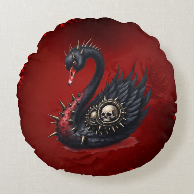 Not Your Average Swan – Spikes, Skulls & Sass.  Round Cushion (Front)