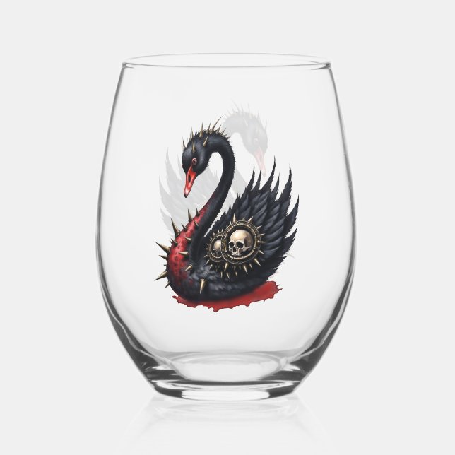 Not Your Average Swan – Spikes, Skulls & Sass.  Stemless Wine Glass (Front)