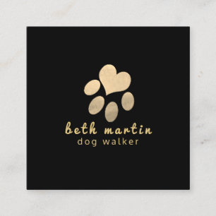 Notably  Cute Paws Prints N Heart  Black Gold Square Business Card