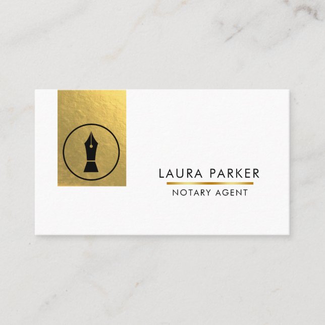 Notary Bank Loan Agent Gold Nib Business Card (Front)
