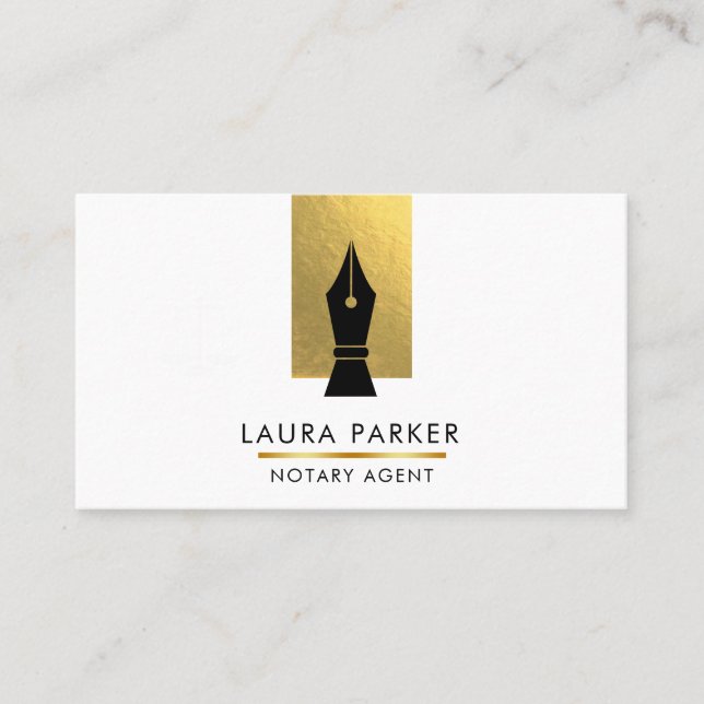Notary Bank Loan Agent Gold Nib Business Card (Front)