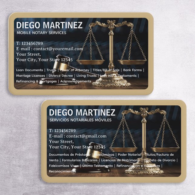 Notary Bilingual English Spanish Business Card (Notary Bilingual Cards)