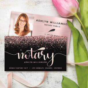Notary Black Pink Glitter Photo Loan Signing Agent Business Card