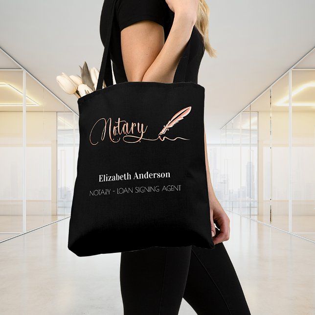 Notary black rose gold signing pen name tote bag (Creator Uploaded)