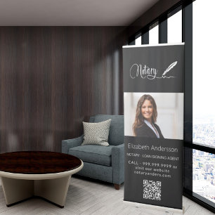 Notary black white photo welcome QR-code Retractable Banner