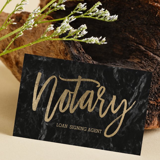 Notary broker gold typography black marble business card (Creator Uploaded)