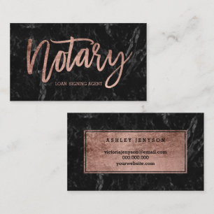 Notary broker rose gold typography black marble business card
