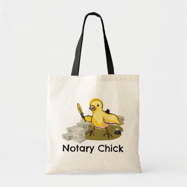 Notary Chick with Feather Quill and Documents Tote Bag (Front)