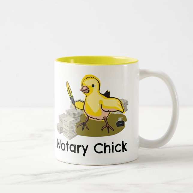 Notary Chick with Feather Quill and Documents Two-Tone Coffee Mug (Right)