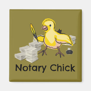 Notary Chick Yellow Feather Quill and Documents Magnet