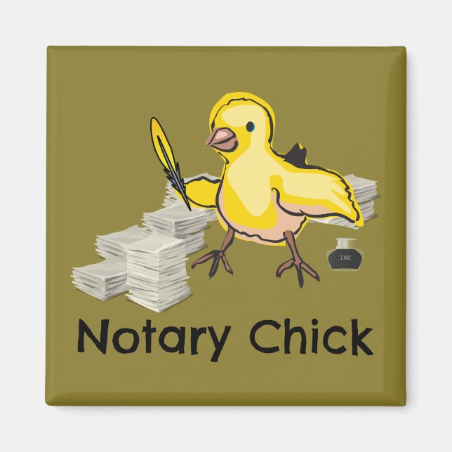 Notary Chick Yellow Feather Quill and Documents Magnet (Front)