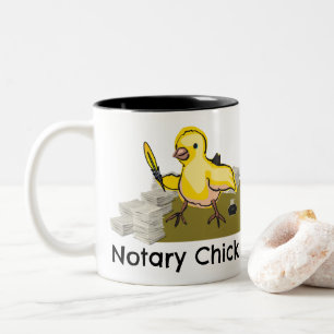 Notary Chick Yellow Feather Quill and Documents Two-Tone Coffee Mug