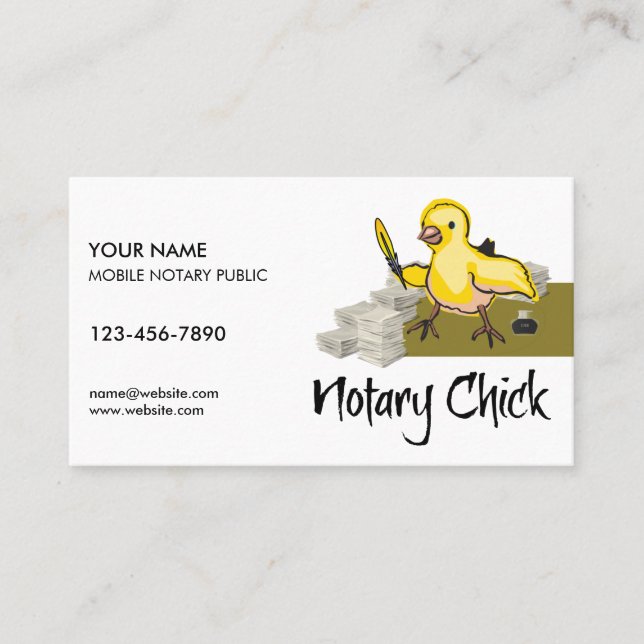 Notary Chick Yellow Feather Quill Customised Business Card (Front)
