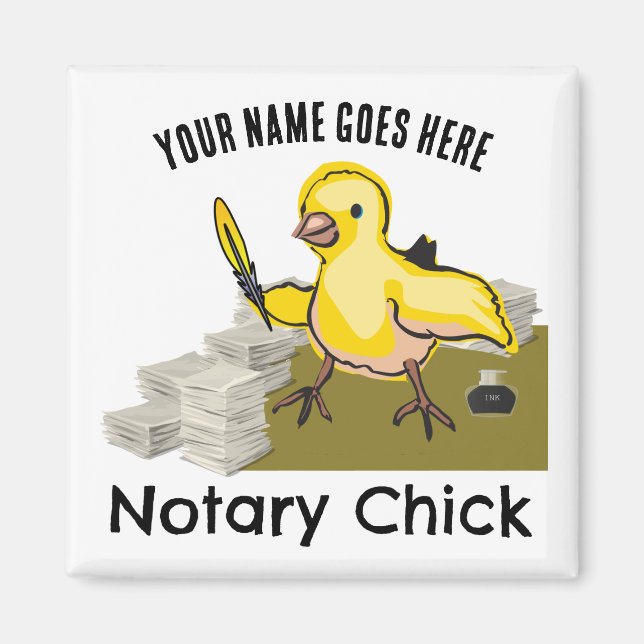 Notary Chick Yellow Feather Quill Customised Name Magnet (Front)