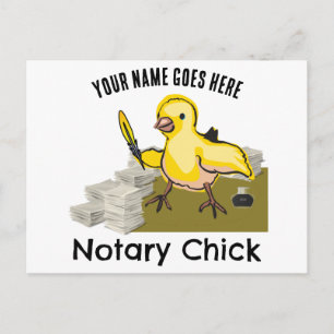 Notary Chick Yellow Feather Quill Customised Name Postcard