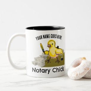 Notary Chick Yellow Feather Quill Customised Name Two-Tone Coffee Mug