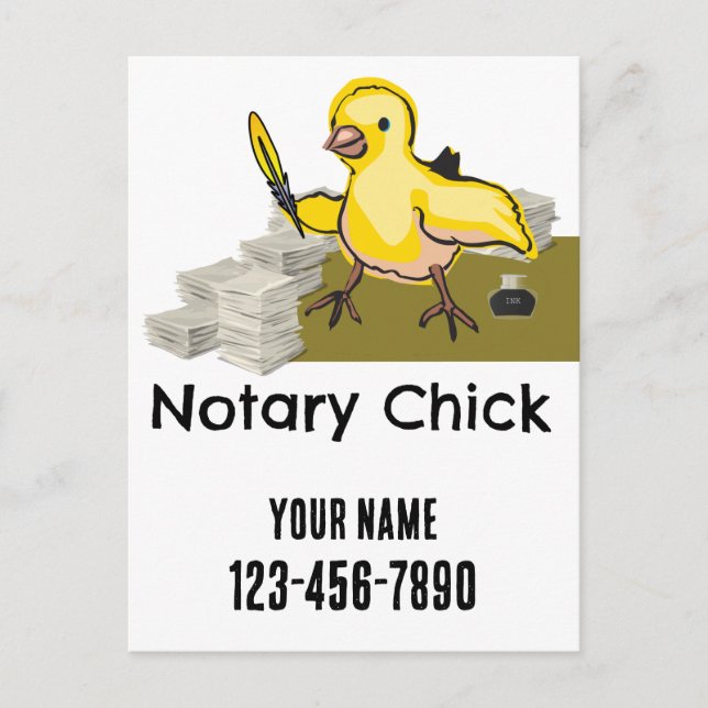Notary Chick Yellow Feather Quill Customised Postcard (Front)