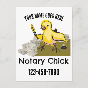 Notary Chick Yellow Feather Quill Customised Postcard