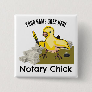 Notary Chick Yellow Feather Quill Customized Name 15 Cm Square Badge