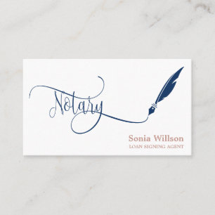 Notary elegant blue navy  typography feather pen business card