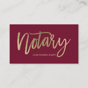 Notary elegant gold typography red burgundy business card