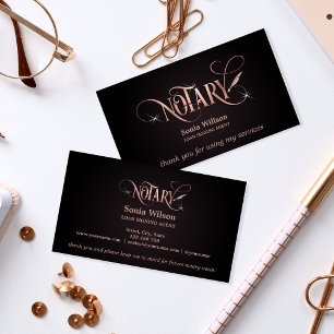 Notary elegant rose gold loan signing Thank You Bu Business Card