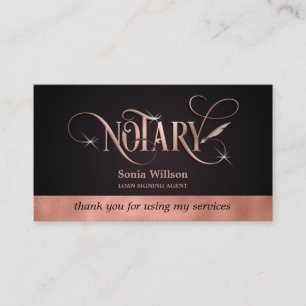 Notary elegant rose gold loan signing Thank You Business Card