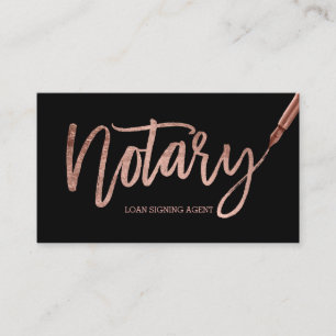 Notary elegant rose gold typography black pen business card