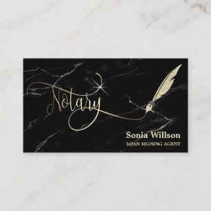 Notary elegant rose gold typography feather pen bu business card