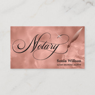 Notary elegant rose gold typography feather pen bu business card