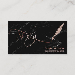 Notary elegant rose gold typography feather pen bu business card