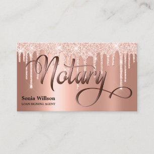 Notary elegant rose gold typography feather pen business card