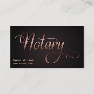 Notary elegant rose gold typography feather pen business card