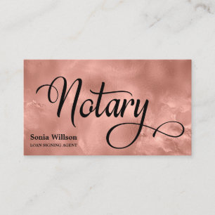 Notary elegant rose gold typography feather pen business card
