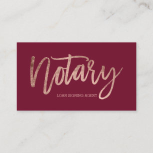 Notary elegant rose gold typography red business card