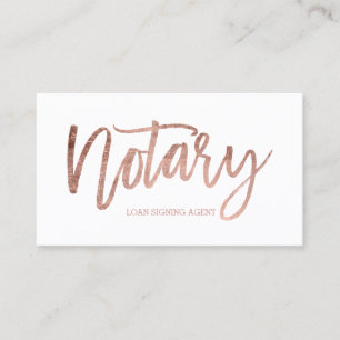 Notary elegant rose gold typography white business card