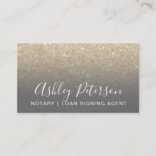 Notary elegant typography grey light gold glitter business card