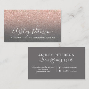 Notary elegant typography grey rose gold glitter business card