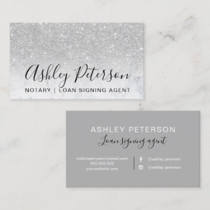 Notary elegant typography marble silver glitter business card
